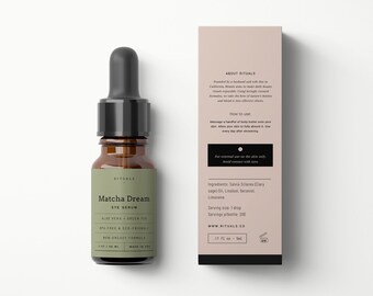 Skincare Beauty Product Labels Custom — 1 oz Mini Bottle Labels Template — Hair Growth Oil Label Wrap — 30ml Dropper Bottle Box Label・Matcha