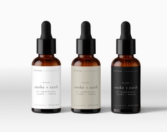 DIY Editable Dropper Bottle Label Template — 1 oz Printable Skincare Labels — Beauty Product Label Template Design — Serum Oil Label・Smoke