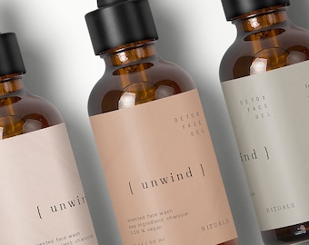 Labels for Tincture Glass Dropper Bottle 2 oz, Serum Product Label Template Editable On-line, Cosmetic Packaging Labels Stickers DIY・Unwind