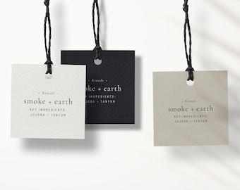 Editable Custom Product Hang Tags DIY — Clothing Price Tag Label Template — Product Swing Tag Template — Printable Hang Tag 2x2・Smoke