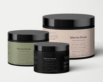 Cosmetic Jar Labels 8oz, Body Scrub Label Template Editable, Wrap Around Labels for Cream Jars, Body Balm Ingredients Labels Stickers・Matcha