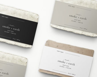 DIY Custom Soap Bar Labels Template Design — Printable Hand Soap Wrap Labels — Editable Soap Label Digital Download 8.5x2"・Smoke