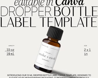 10 ml Bottle Label for Canva, Editable Template: Essential Oil Labels, DIY Product Branding and Packaging Design・Smoke