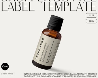Editable Avery Label: Canva Template for Essential Oils 10 ml Dropper Bottle Label Design, Aromatherapy Product Branding + Packaging・Cedar