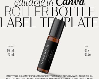 10ml Roller Bottle Label for Canva, Roll On Label Stickers, Lip Gloss Packaging Design, Essential Oil Blend Label Template 2"・Geranium