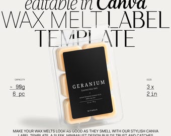 Editable Wax Melt Label Template, Sleek Canva Design for Small Candle Business, Boost Your Sales with Professional Branding・Geranium