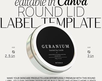 Round Jar Labels Stickers for Body Butter, Editable Body Scrub Product Label Template, Cosmetic Packaging Labels Customized 2.5" 3"・Geranium
