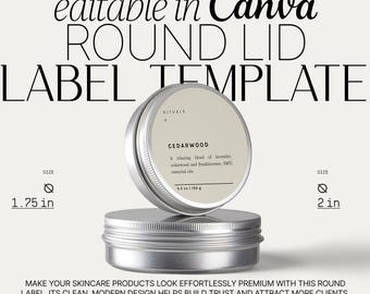 Round Product Labels for Cosmetic Packaging, Candle Making & High-End Branded Packaging, Canva Template Circle Sticker Design 1.75" 2"・Cedar