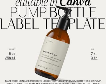 DIY Shampoo Label Template 8oz, Product Labels for Body Wash, Pump Bottle Labels Cosmetic Packaging, Skin Care Labels Printable・Cedarwood
