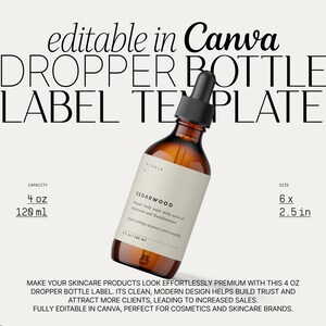 Custom Cosmetic Labels 4 oz Potion Bottle, Editable Template Digital Download for Tincture Label Design, Dropper Bottle Stickers・Cedarwood