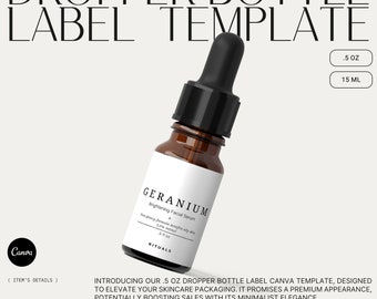 Minimalist Dropper Bottle Label Template for CANVA, Oil Label Design, Elevate Your Beauty Packaging with Digital Sticker Label Download・Gera