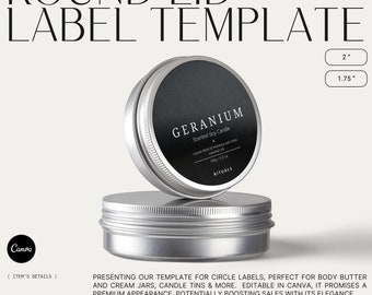 Round Product Labels, Canva Editable Download, DIY Label Design for Cosmetics, Circle Sticker for Minimalist Luxury Candle 1.75" 2"・Geranium