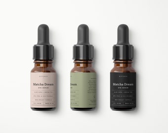 Beard Oil Labels for 15 ml Dropper Bottle, Cosmetic Label Template Editable, Natural Skincare Packaging Labels, Serum Label Design・Matcha