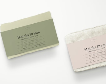 Printable Soap Packaging Labels — Soap Bar Labels Template Editable — Soap Sleeve Label Template — Soap Belly Band Template 8.5x2"・Matcha