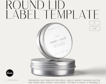 Round Avery Sticker Template for Skincare Packaging: Editable in Canva, Fits Avery Labels for Candles, Body Butters & Balms 1.75" 2"・Smoke