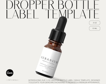 Minimalist Dropper Bottle Label Template for CANVA, Oil Label Design, Elevate Your Beauty Packaging with Digital Sticker Label Download・Gera