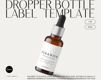 Oil Dropper Bottle Labels: CANVA Template for Small Business, Serum Label Design, Product Stickers, Customized Packaging for Tincture・Gera