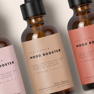 Cosmetics Labels for Serum Dropper 2 oz Bottle Label Design, Beauty Product Label Template Editable Download for Skincare Packaging・Mood