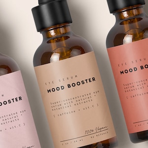 Cosmetics Label for Serum Dropper, 2 oz Bottle Label Template, Beauty Product Label Design Editable Download for Skincare Packaging・Mood