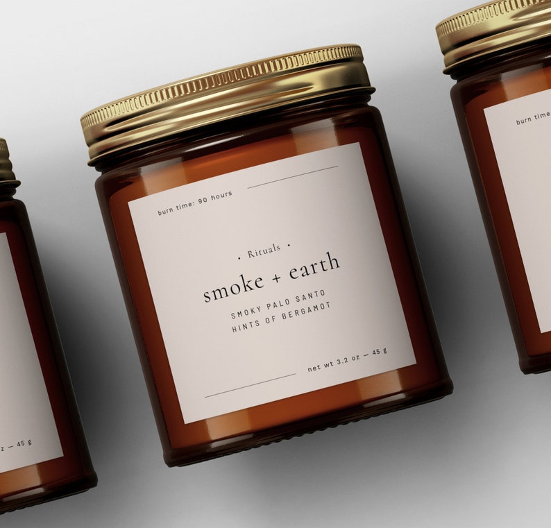Minimal Candle Label Design, Candle Jar Label Template Editable, Minimalist Candle Packaging, Product Label Template Digital DownloadSmoke image 3