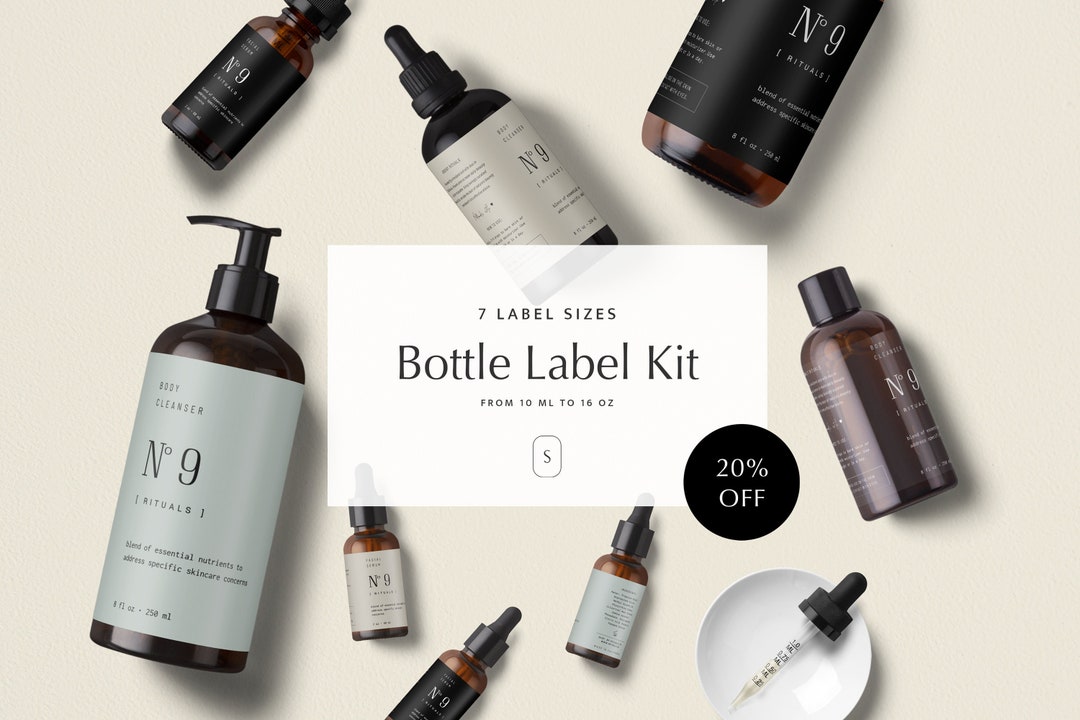 Custom Wrap Around Sticker Labels for Minimal Skincare Branding Kit ...