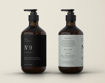 DIY Body Product Printable Labels — Beauty Cosmetic Product Label Design Template — Shampoo Bottle Label Template 8 oz — 16 oz・No.9
