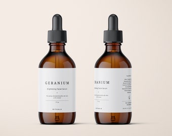 Minimalist Cosmetic Labels for 4 oz Dropper Bottle, Modern Apothecary Labels for Skincare Products, Beauty Packaging Design DIY・Geranium