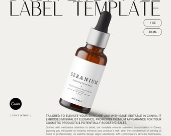 Oil Dropper Bottle Labels: CANVA Template for Small Business, Serum Label Design, Product Stickers, Customized Packaging for Tincture・Gera