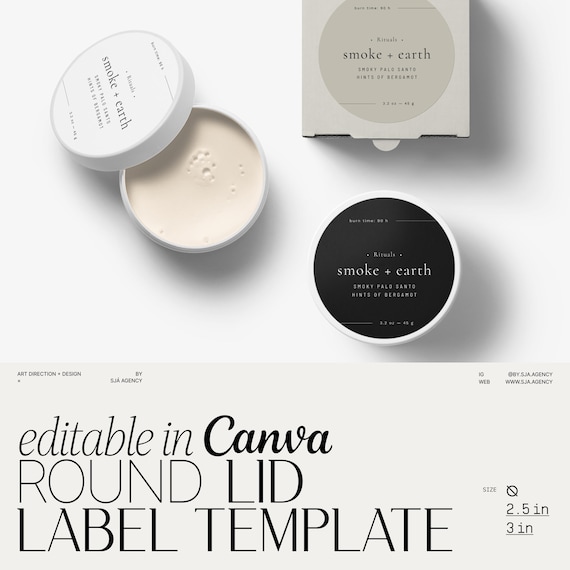 Round Cosmetic Labels Stickers, Body Butter Circle Labels Template DIY, Personalized Body Product Label Design for Jars & Tins 2.5" 3"・Smoke