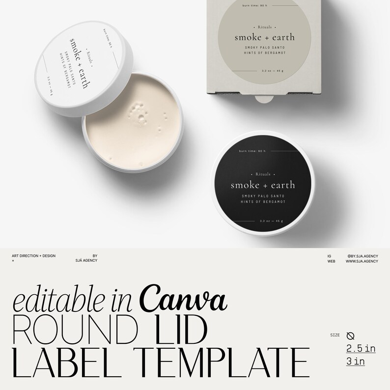 Round Cosmetic Labels Stickers, Body Butter Circle Labels Template DIY, Personalized Body Product Label Design for Jars & Tins 2.5" 3"・Smoke image 1