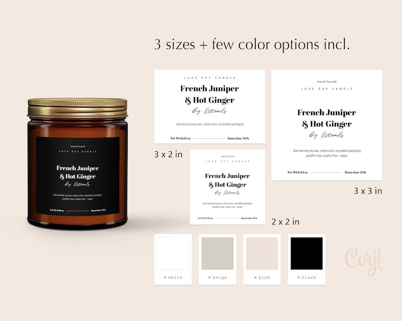 Minimal Candle Label Design, Candle Jar Label Template Editable, Minimalist Candle Packaging, Product Label Template Digital DownloadSmoke image 2