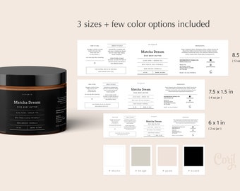 Wrap Around Body Butter 8 oz Jar Label Template DIY — 4 oz Editable Jar Label Design — Printable Body Scrub Jar Label Template 2 oz・Unwind
