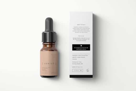 Editable Face Serum Label Template for 1 oz Dropper Bottle, Wrap Around Label Design DIY, Skincare Labels Stickers for 30 ml Bottles・Unwind