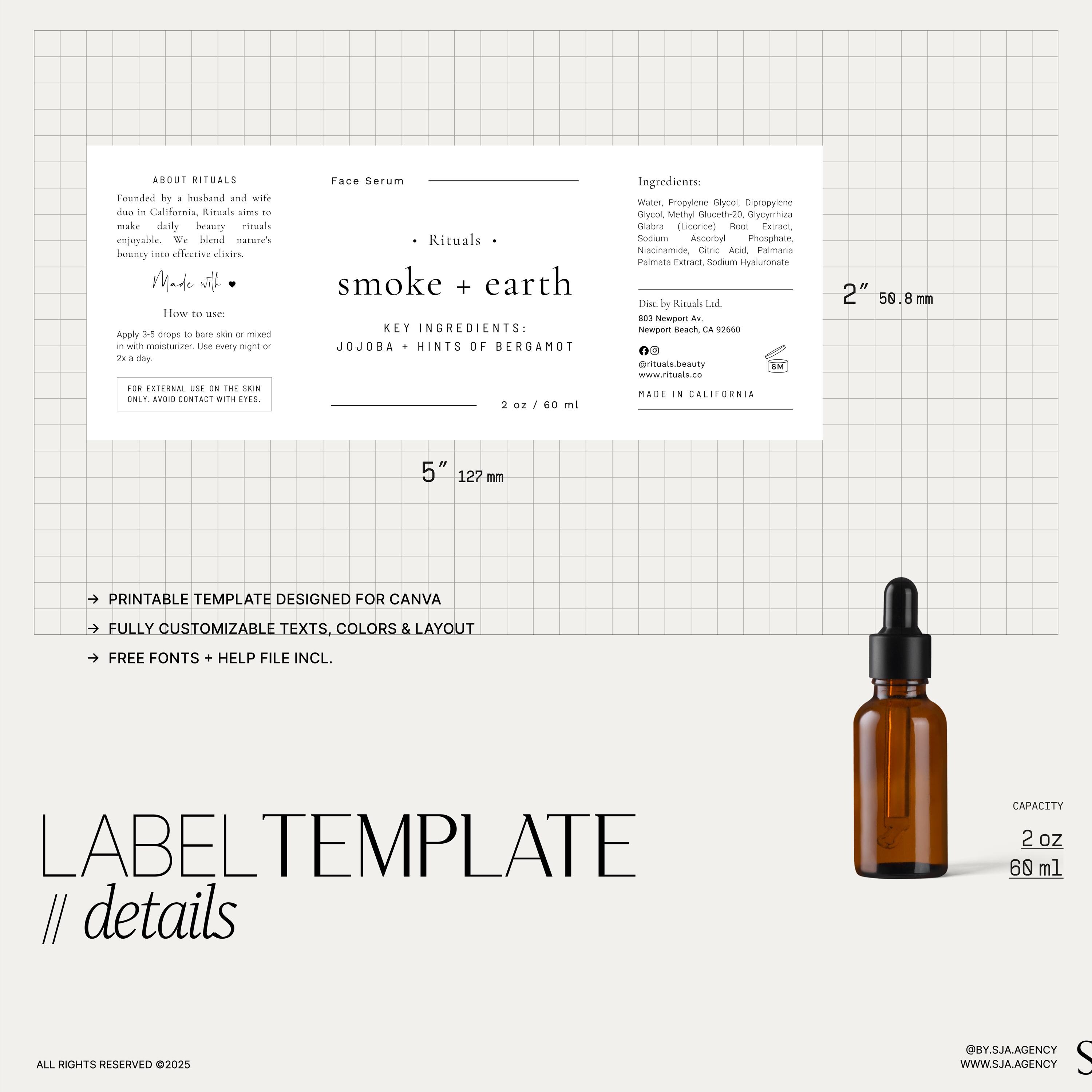 Bottle Label Example Text 2 Oz Custom Skincare Bottle Labels, Beard Oil Serum Label Template ...