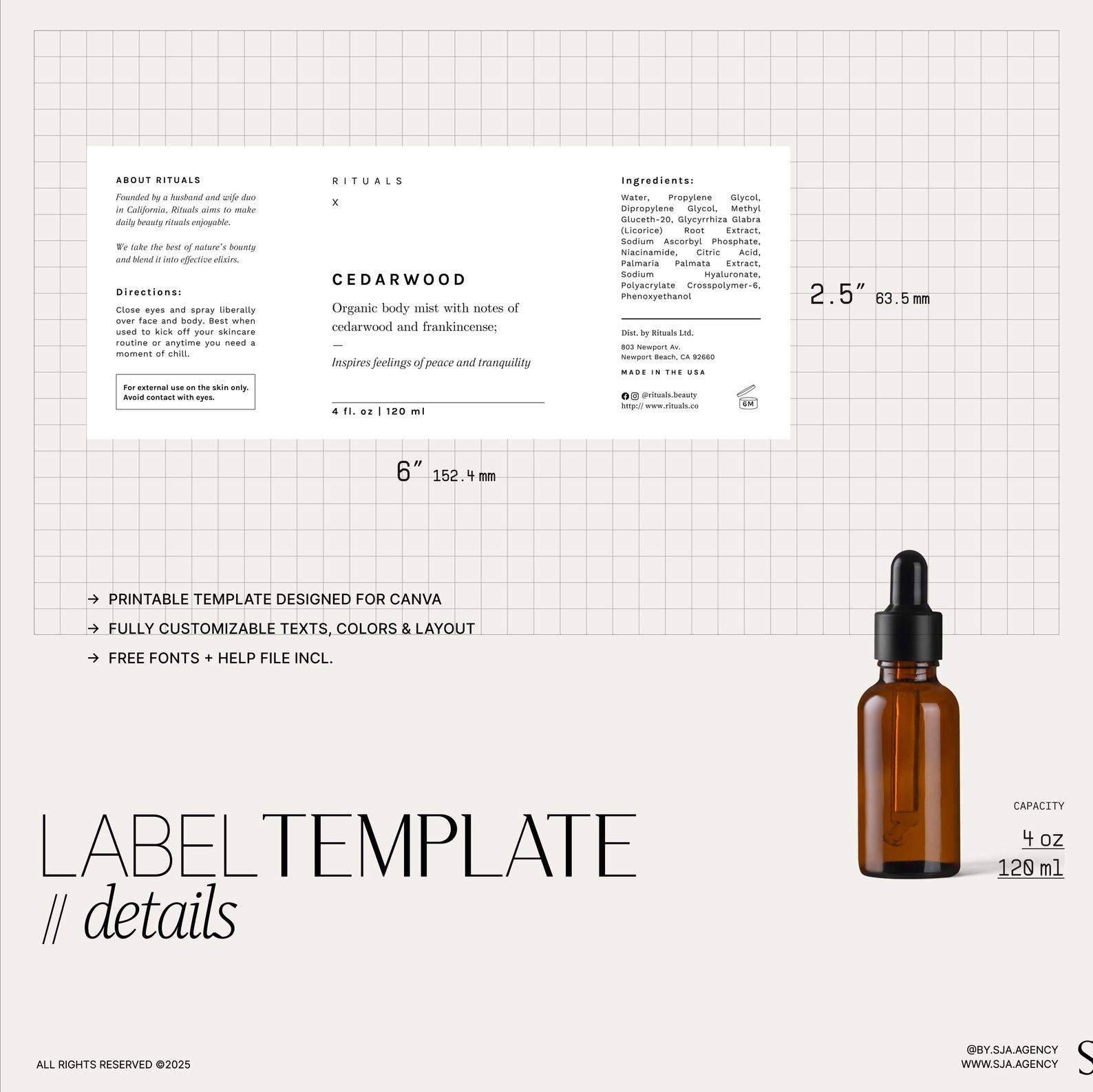Custom Cosmetic Labels 4 Oz Potion Bottle, Editable Template Digital ...