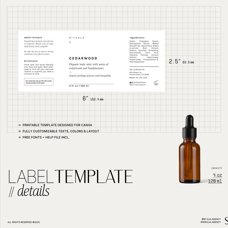 Custom Cosmetic Labels 4 Oz Potion Bottle, Editable Template Digital ...