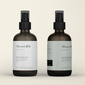 Editable Room Spray Label Template, 4oz Bottle Label Design for Linen Spray, Minimalist Cosmetic Packaging for Modern Beauty Brand・Almond