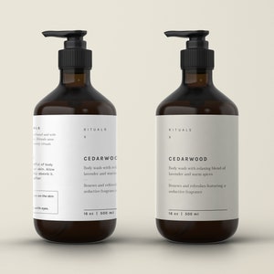 Modello di etichetta per shampoo fai da te da 8 once, etichette per prodotti per bagnoschiuma, etichette per flaconi a pompa, imballaggi cosmetici, etichette per la cura della pelle stampabili・Legno di cedro