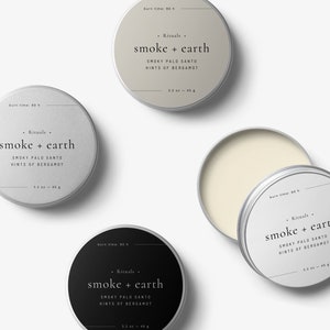 Round Tin Labels for Lip Balm, Editable Lip Scrub Labels Template Cosmetic Packaging, Minimalist Product Labels Stickers 1.25, 1.5"・Smoke