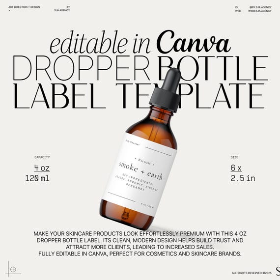 Modèle d'étiquette imprimable pour flacon compte-gouttes de 4 oz à faire  soi-même, étiquettes d'emballage de produits cosmétiques, autocollants pour  teintures, étiquette pour spray d'ambiance, fumée