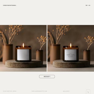 May include: A mockup of a candle with a brown glass jar and a white label. The label has the text "smoke + earth" on it. The candle is sitting on a round concrete coaster. The candle is lit and there is a small amount of smoke coming from the wick.