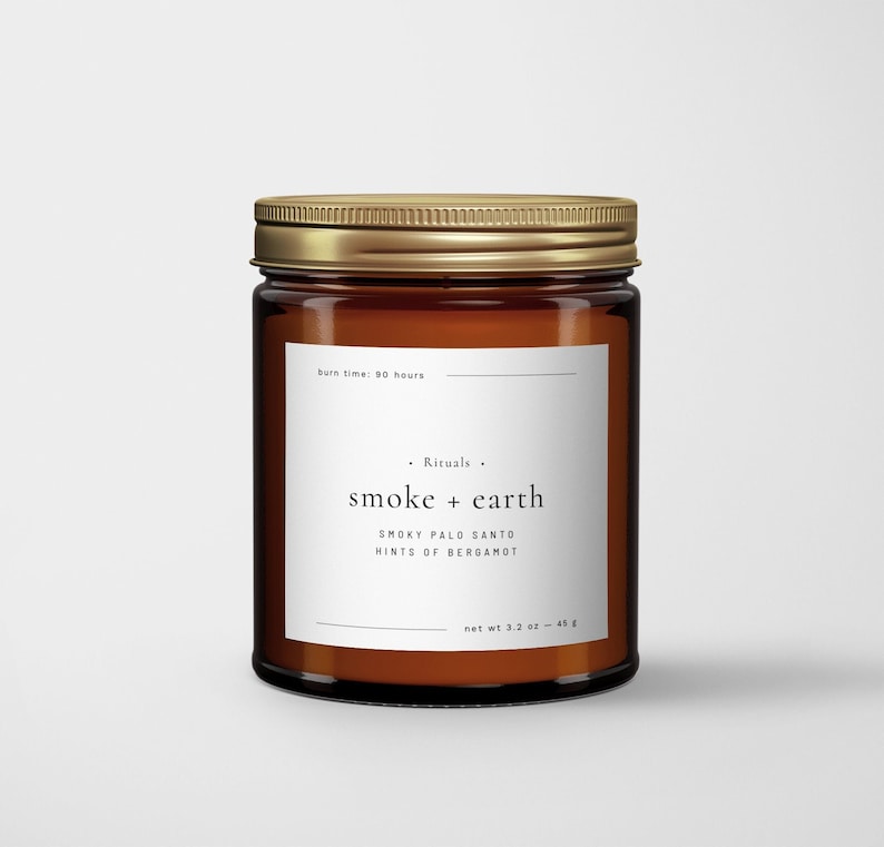 Minimal Candle Label Design, Candle Jar Label Template Editable, Minimalist Candle Packaging, Product Label Template Digital DownloadSmoke image 1