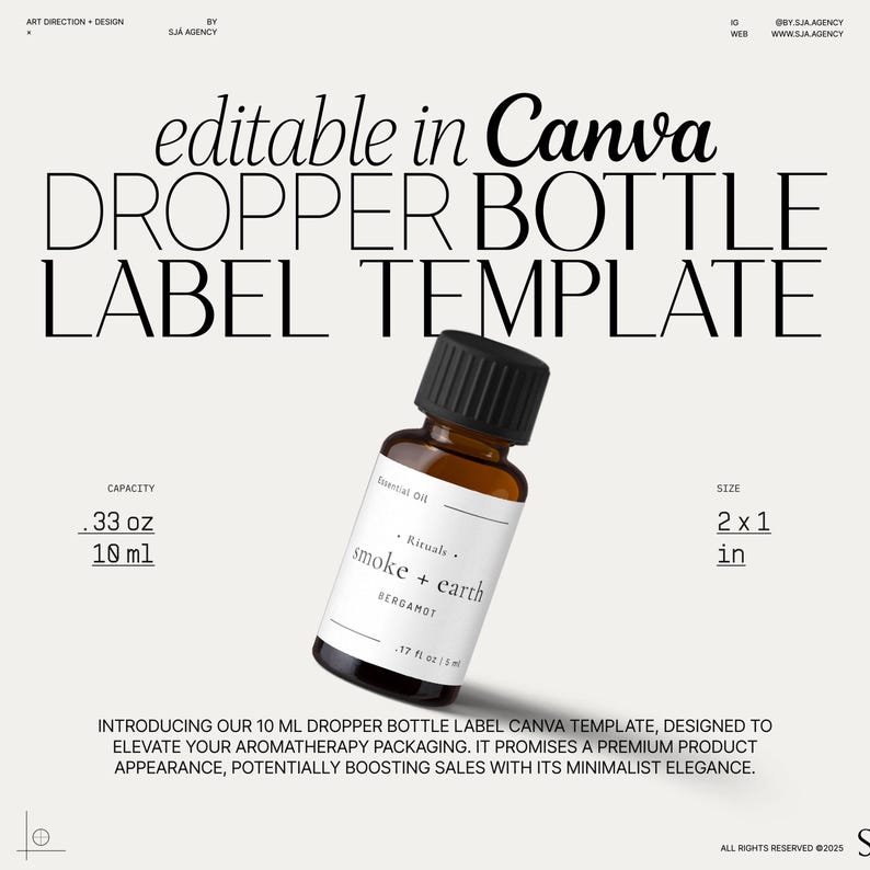 Etiqueta de botella de 10 ml para Canva, plantilla editable: etiquetas de aceites esenciales, branding de productos y diseño de empaques DIY・Smoke imagen 1