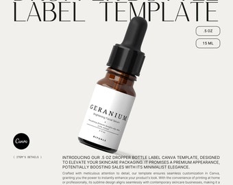 Minimalist Dropper Bottle Label Template for CANVA, Oil Label Design, Elevate Your Beauty Packaging with Digital Sticker Label Download・Gera