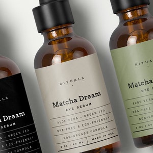 Custom Product Label Template for Tincture Dropper Bottle 2oz, Apothecary Cosmetic Labels Customized for Skin Care Product Packaging・Matcha
