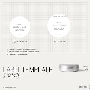 Round Cosmetic Labels Stickers, Body Butter Circle Labels Template DIY, Personalized Body Product Label Design for Jars & Tins 2.5" 3"・Smoke image 3