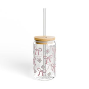Floral Sipper Glass: Coquette Pink Bows & Daisies - 16oz Drinkware