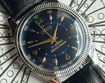 Vintage ORIS Swiss Made Mechanical Watch - Navy Blue Dial - 36mm