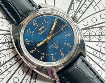 Vintage HMT Kohinoor Mechanical Watch: Blue Dial, 17 Jewels