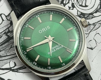 Zegarek Oris z naciągiem ręcznym, tarcza zielona, vintage, szwajcarski, 96, mechaniczny, model męski, darmowa wysyłka